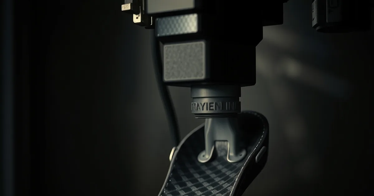 Imprimante 3D en train de fabriquer une semelle orthopédique à structure en treillis, dans une ambiance sombre et technique